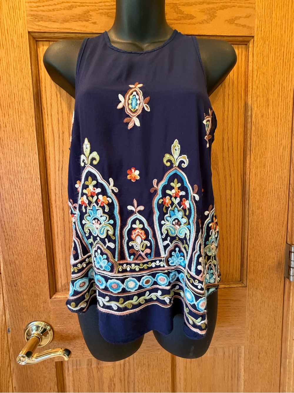 Renee C. Navy Sleeveless Embroidered Camisole